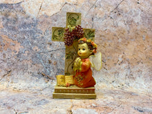 Load image into Gallery viewer, Cherubic Praying Angel Figurine, 12.5cm – Ornate Resin Cross with Grapes, Religious Decor, Spiritual Tabletop Art, Angelic Home Blessing-OsirisTradingUK