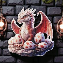 Laden Sie das Bild in den Galerie-Viewer, Fantasy Dragon Wall Art | 3D Embossed Metal Hatchling & Eggs Plaque | Mythical Decor