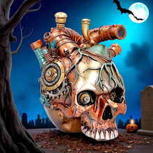 Laden Sie das Bild in den Galerie-Viewer, Steampunk Skull Heart Figurine Mechanical Gothic Ornament with Gears & Pipes