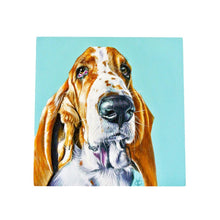 Load image into Gallery viewer, Basset Hound Ceramic Art Tile by Victoria Coleman | 20x20 cm Wall Decor | Ready to Hang | Gift Boxed