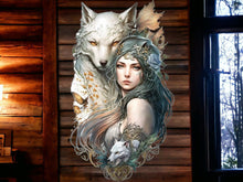 Load image into Gallery viewer, Enchanting Wolf Guardian Metal Wall Sign - Majestic Fantasy Art Decor, Mystical Nature-Inspired Home Accent-OsirisTradingUK