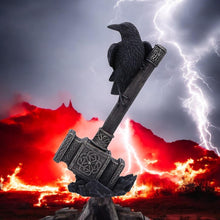 Load image into Gallery viewer, Thor's Hammer with Raven Viking Figurine Norse Mythology Valhalla Statue 23cm