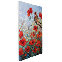 Load image into Gallery viewer, Judith Yates - Bright Poppies Goldfinch Ceramic Art Tile - 30 x 20 cm - Wall Hanging