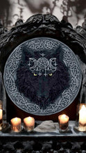 Load image into Gallery viewer, Black Wolf Celtic Pagan Wall Hanging Resin Plaque - Mystical Wiccan Home Decor 20cm