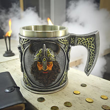Load image into Gallery viewer, Medieval Viking Tankard with Axe Handle Norse Warrior Mug Beer Stein Fantasy
