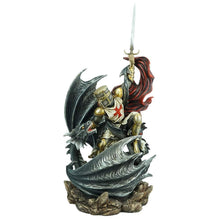 Laden Sie das Bild in den Galerie-Viewer, Crusader Knight Slaying Dragon Sculpture Gothic Fantasy Medieval Templar Figurine