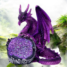 Laden Sie das Bild in den Galerie-Viewer, Mystical Purple Dragon Figurine with Glitter Geode Fantasy Ornament Collectors Gift