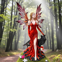 Laden Sie das Bild in den Galerie-Viewer, Fantasy Gothic Fairy with Wolf Figurine Wiccan Statue Mythical Collectible Sculpture