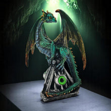 Load image into Gallery viewer, Green Dragon on Eye Claw Pedestal | Resin Gothic Figurine 10.5cm | Fantasy Gift Collectible Statue