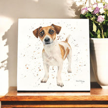 Load image into Gallery viewer, Joey Jack Russell Dog Art Tile by Bree Merryn 20x20 cm Ceramic Wall Decor Ready to Hang Cute Dog Gift Boxed