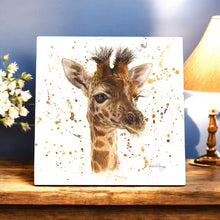 Load image into Gallery viewer, GEMIMA Ceramic Art Tile by Bree Merryn - 20x20 cm Animal Art Wall Decor - Baby Giraffe Ready to Hang