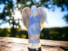 Load image into Gallery viewer, Opalite Angel Figurine - Hand-Carved, Serene Home Decor Guardian Angel, Healing Crystal, Comes with Velvet Pouch 5cm tall-OsirisTradingUK