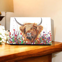 Load image into Gallery viewer, Jimmy Highland Cow Ceramic Art Tile by Pankhurst Gallery 30x20cm Wall Decor – Ready to Hang in Gift Box