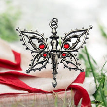 Load image into Gallery viewer, Gothic Butterfly Pendant Necklace with Blood Red Accents | Children of the Night Collection | Dark Fantasy Jewelry by Briar