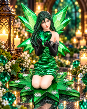 Laden Sie das Bild in den Galerie-Viewer, Emerald Green Fairy Figurine Holding Heart Fantasy Ornament Collectible Gift