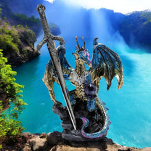 Load image into Gallery viewer, Mystical Dragon Figurine with Sword - Fantasy Letter Opener Collectible Statue