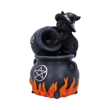 Load image into Gallery viewer, Familiar Brew Backflow Incense Burner 18cm - Black Cat Pentacle Cauldron Design
