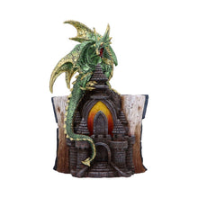Load image into Gallery viewer, Gothic Mystical Dragon Perched on Castle with Book and Pentagram Fantasy Gift