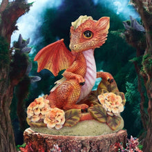 Load image into Gallery viewer, Baby Dragon Fantasy Statue Orange Mythical Creature Figurine Floral Resin Collectible