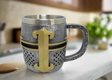 Load image into Gallery viewer, Medieval Knight Templar Tankard Mug - Unique Stainless Steel Drinking Mug, 14.5 x 10.5 cm, Perfect for Collectors & Gift Ideas