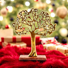 Load image into Gallery viewer, Antique Gold Tree of Life Ornament - Home Decor on Wooden Plinth, 35cm