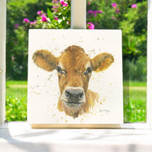Load image into Gallery viewer, Jersey Cow Ceramic Art Tile by Bree Merryn - 20x20cm Ready to Hang - Farmhouse Rustic Wall Art Decor