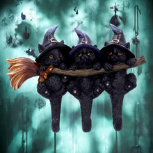 Load image into Gallery viewer, Black Cat Key Holder Witches Broomstick Wall Hook Gothic Decor Ornament Wiccan