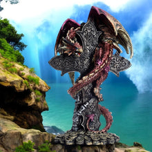 Load image into Gallery viewer, Celtic Cross Guardian Dragon Figurine - Treasure Protector Statue Fantasy Ornament