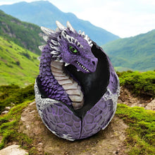 Load image into Gallery viewer, Mystical Purple Dragon Egg – Gothic Mythical Hatchling Figurine – Fantasy Decor Ornament