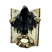 Laden Sie das Bild in den Galerie-Viewer, Book of the Dead Tea Light Holder Gothic Reaper Candle Figurine Halloween Decor