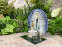 Laden Sie das Bild in den Galerie-Viewer, Beautiful Glass Votive Light Holder with Our Lady of Lourdes Catholic Gift-OsirisTradingUK