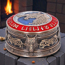 Load image into Gallery viewer, Fenrir Treasure Box Norse Mythology Viking Wolf Rune Storage Keepsake Trinket