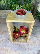 Laden Sie das Bild in den Galerie-Viewer, Elegant Orchid Artificial Flower Arrangement with Wooden Candle Holder - 19 cm Tall-OsirisTradingUK