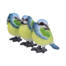Load image into Gallery viewer, Three Wise Blue Tit Bird Figurines See No, Hear No, Speak No Evil Set Ornaments