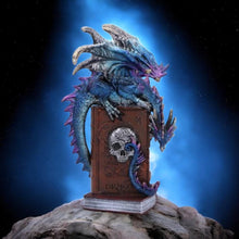 Laden Sie das Bild in den Galerie-Viewer, Mystical Dragon on Skull Book Figurine – Gothic Fantasy Ornament 22cm