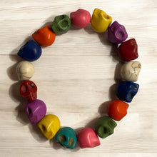Load image into Gallery viewer, Vibrant Multicolored Skull Bead Bracelet – Handcrafted Resin Stretch Wristband – Unique Colorful Statement Jewelry