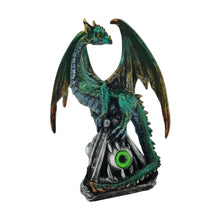 Load image into Gallery viewer, Green Dragon on Eye Claw Pedestal | Resin Gothic Figurine 10.5cm | Fantasy Gift Collectible Statue