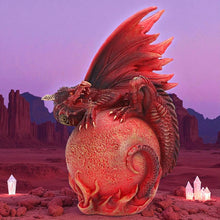 Laden Sie das Bild in den Galerie-Viewer, Gothic Fiery Crimson Mars Dragon Fantasy Statue Martian globe Mythical Decor