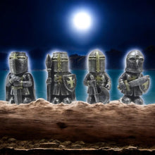 Load image into Gallery viewer, Set of 4 Miniature Templar Knight Figurines – Medieval Warrior Resin Statues – 6.7cm