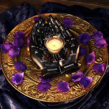 Load image into Gallery viewer, Palmist's Guide Black Chiromancy Hands Candle Holder | Gothic Decor, Hand-Painted Resin, 22.3cm