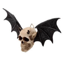 Laden Sie das Bild in den Galerie-Viewer, Wall-Mounted Gothic Skull Plaque - Bat Wings Occult Halloween Decor