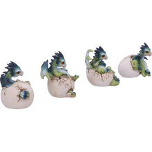 Load image into Gallery viewer, Set of 4 Hatching Dragonling Figurines Fantasy Baby Dragons in Eggs Set Ornaments