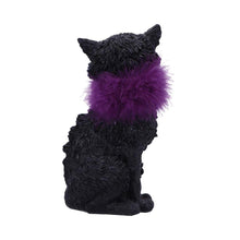 Load image into Gallery viewer, Furgus Black Cat Figurine with Purple Feather Boa – 19.5cm Gothic Decorative Ornament