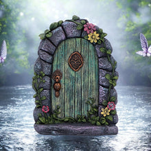 Load image into Gallery viewer, Magical Resin Fairy Door Figurine – Stone Archway with Floral Vines & Rustic Charm 16cm