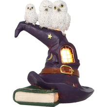 Laden Sie das Bild in den Galerie-Viewer, Magical Owl Witch Hat LED Ornament Wiccan Altar Figurine Spooky Halloween