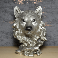 Load image into Gallery viewer, Antique Silver Wolf Head Bust Sculpture Wild Animal Statue Gift Ornament