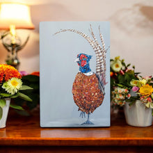 Load image into Gallery viewer, OH PLUCK IT Ceramic Art Tile by Sam Fenner 30x20 cm – Ready to Hang, Quirky Pheasant Design, Unique Home Decor Gift