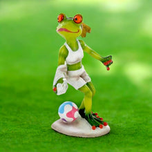 Load image into Gallery viewer, Comical Frog Female Footballer Figurine - Playful Ceramic Sports Decor - Whimsical Frog Statue 15x12.5 cm - Unique Gift for Frog Lovers & Football Fans