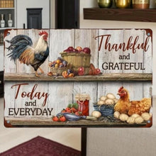 Laden Sie das Bild in den Galerie-Viewer, Thankful Grateful Farmhouse Wall Sign Metal Plaque Chicken Rustic Country Kitchen Decor