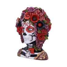 Laden Sie das Bild in den Galerie-Viewer, Gothic Festival Skeleton Bust Day of the Dead Sugar Skull Figurine with Flower Crown